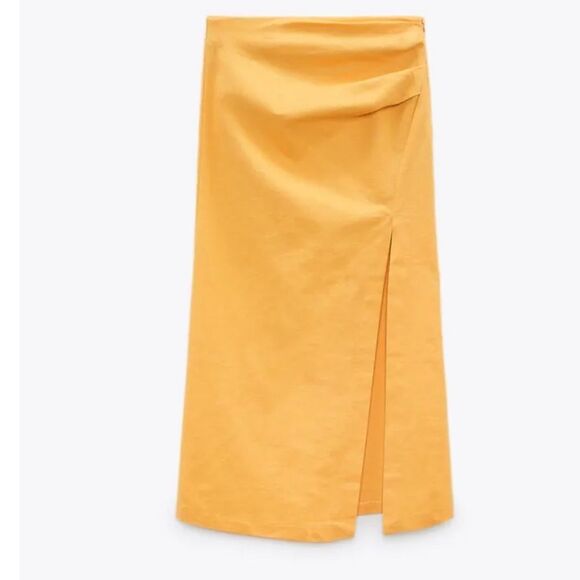 ZARA LINEN BLEND SKIRT WITH RUCHING - Picture 2 of 7